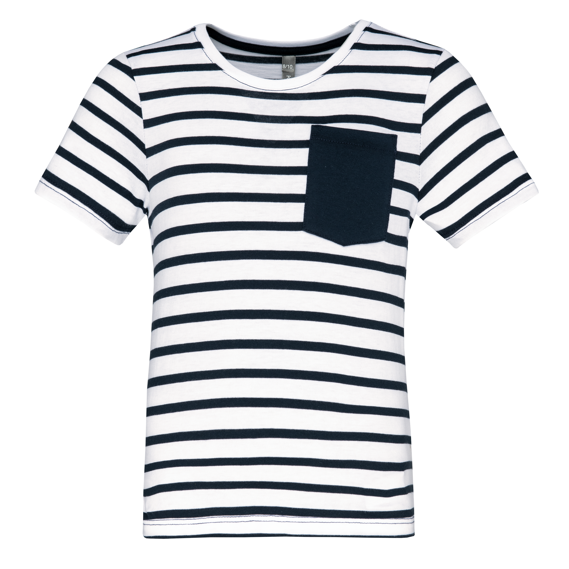 Gestreiftes Kurzarm-T-Shirt mit Tasche für Kinder im Marine-Stil